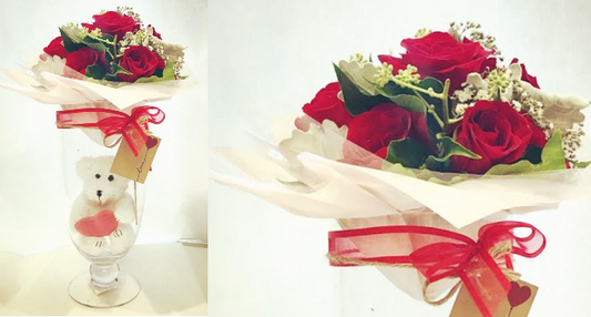 Valentines Day roses love red rosed teddy bear bouquet